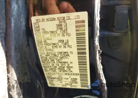 2001 Nissan Frontier Xe-V6 from USA, damaged, VIN 1N6ED27T61C386880